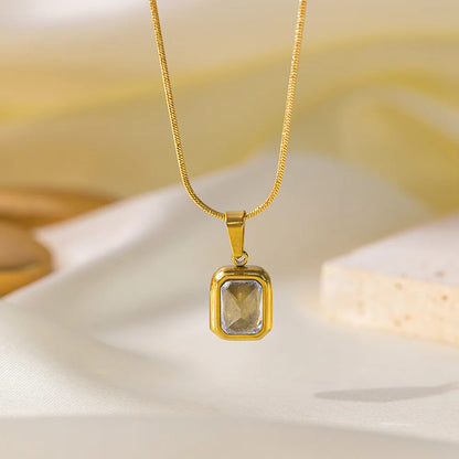 Square Crystal Zircon Pendant Necklace