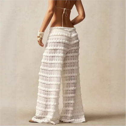 Sheer Wide-Leg Knit Pants