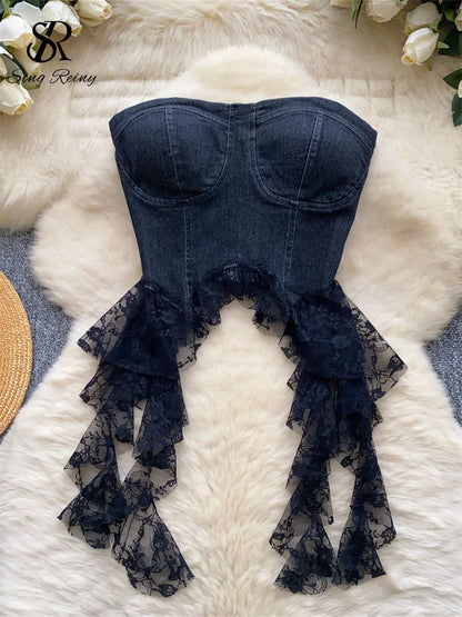 Lila Lace Denim Top